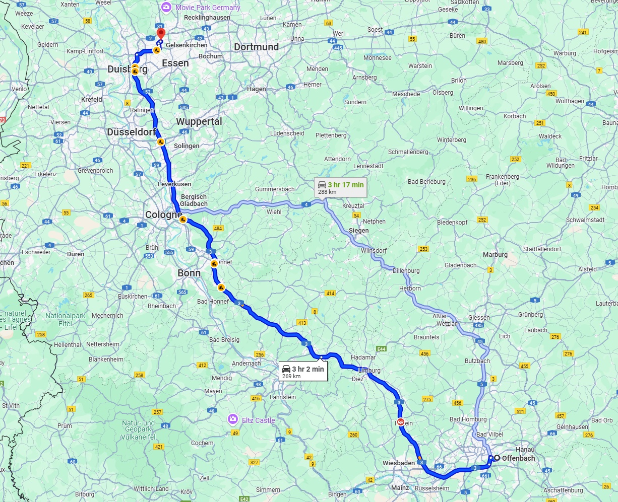 Anreise von Offenbach am Main Zu Bottrop Über via A3
