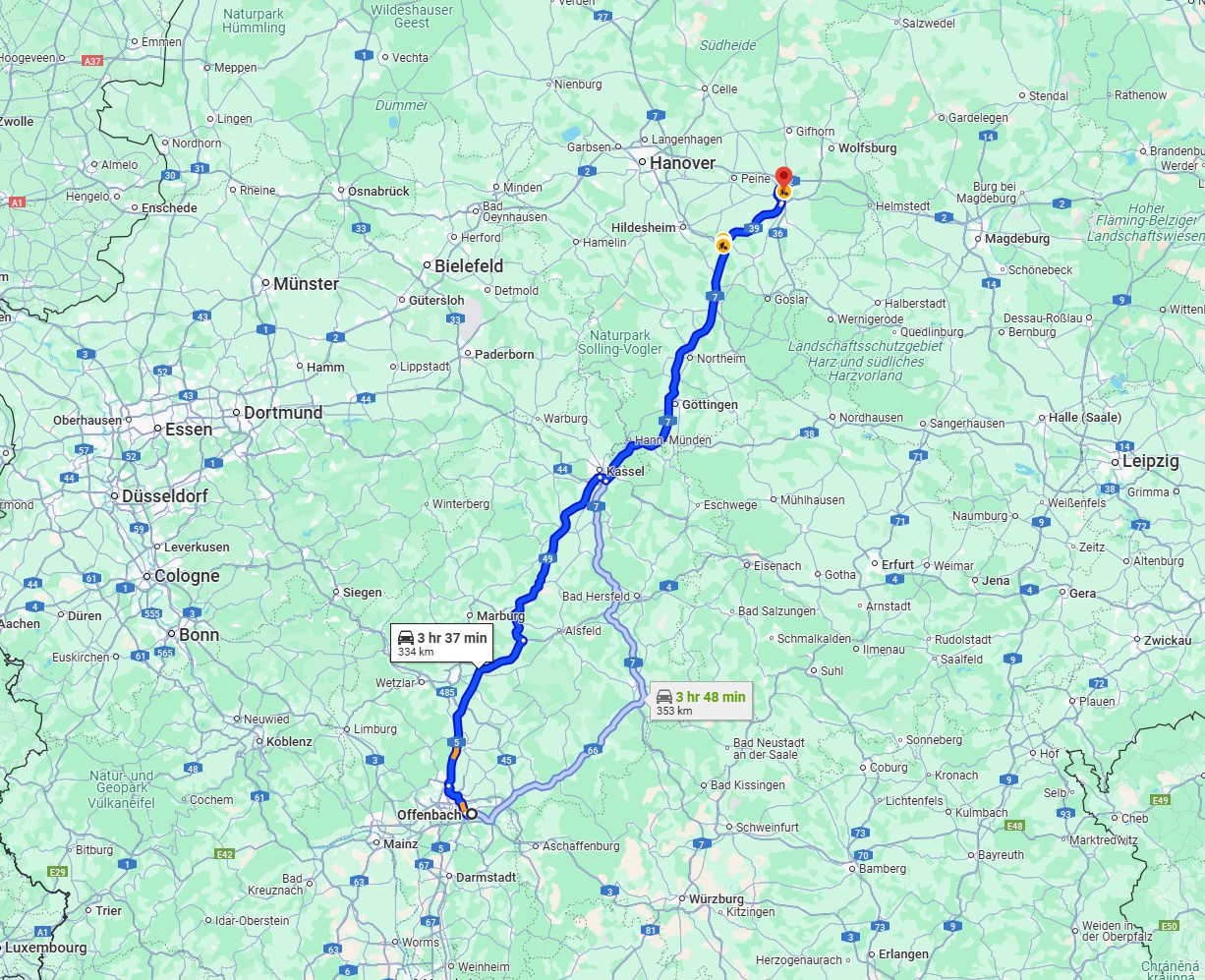 Anreise von Offenbach am Main Zu Braunschweig Über via A49 and A7