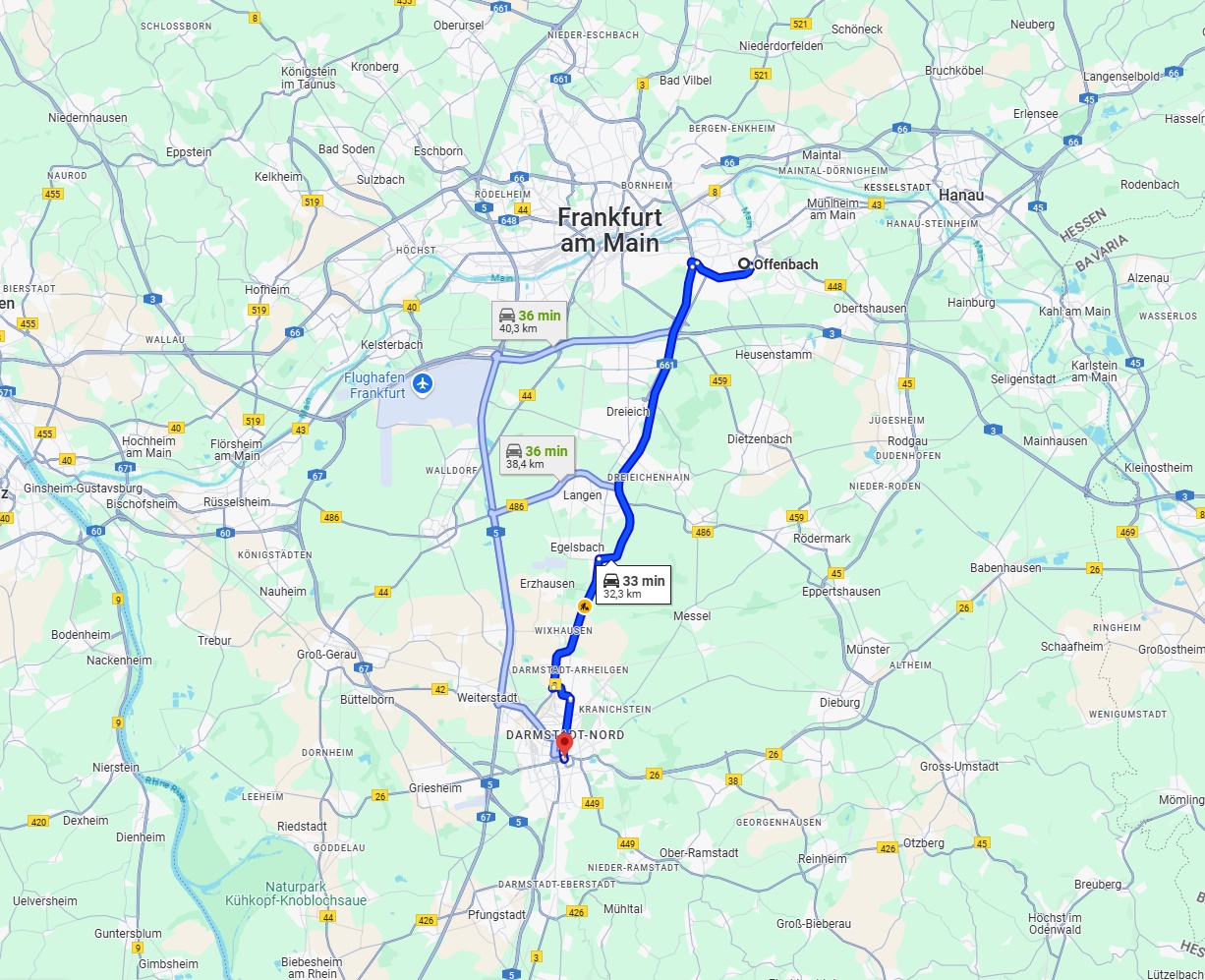 Anreise von Offenbach am Main Zu Darmstadt Über via A661