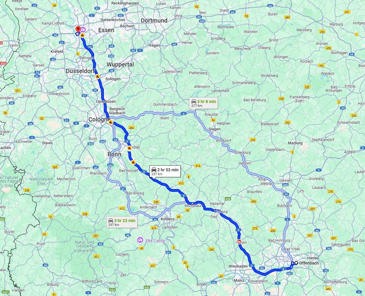 Anreise von Offenbach am Main Zu Duisburg Über via A3