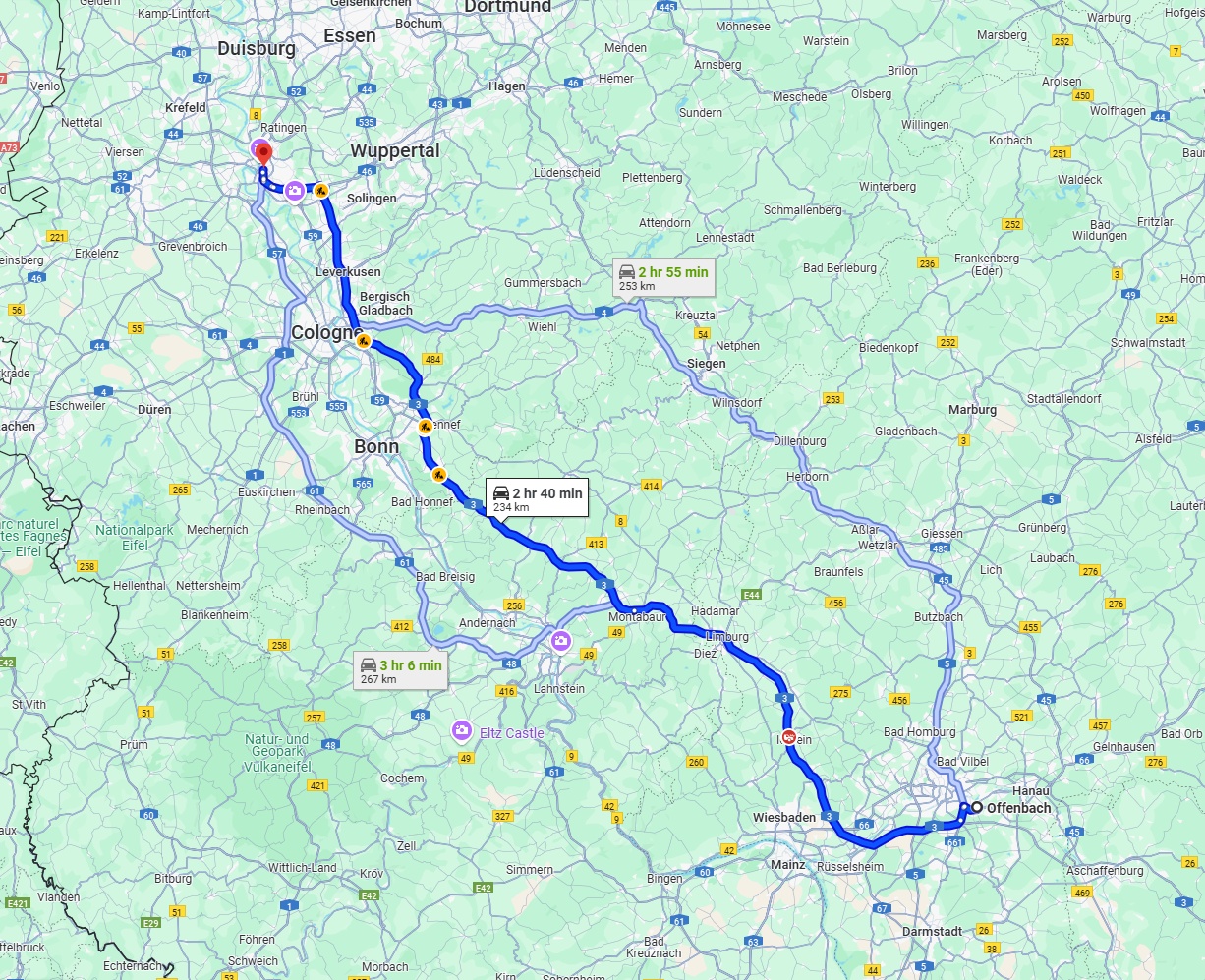 Anreise von Offenbach am Main Zu Düsseldorf Über via A3