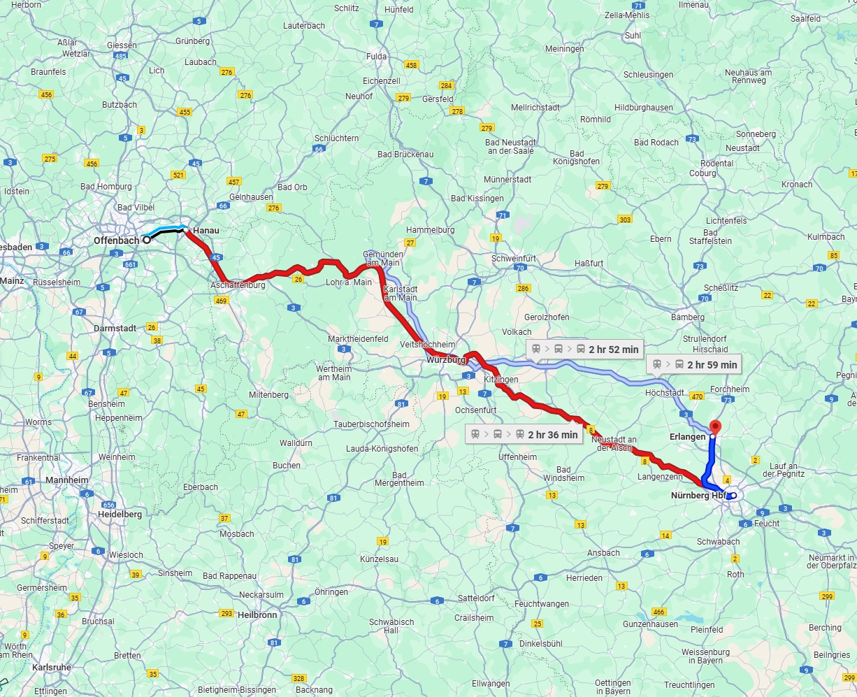 Anreise von Offenbach am Main Zu Erlangen Über 