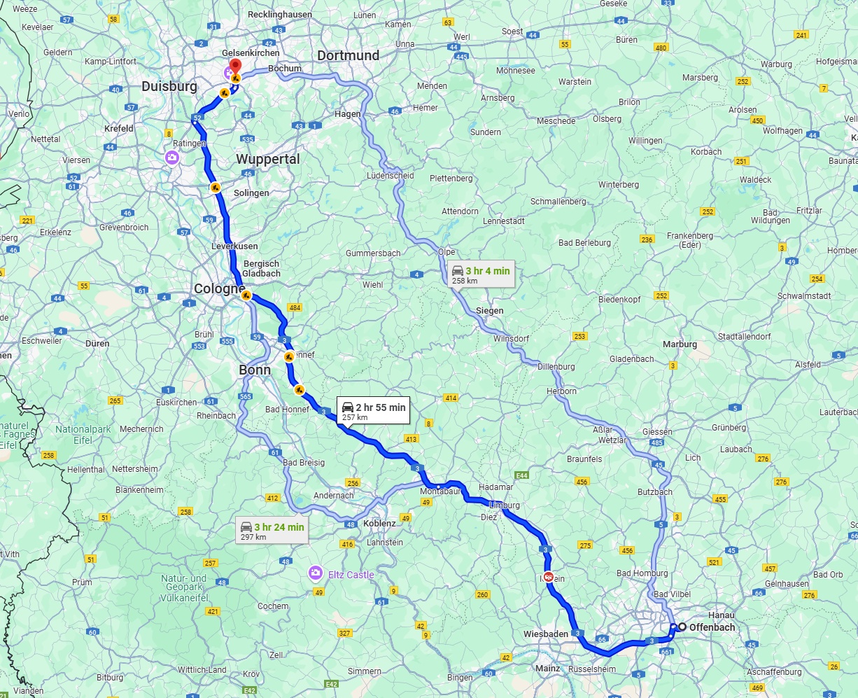 Anreise von Offenbach am Main Zu Essen Über via A3