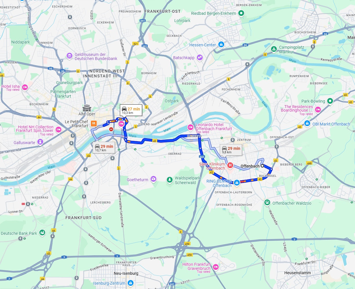Anreise von Offenbach am Main Zu Frankfurt am Main Über via B43