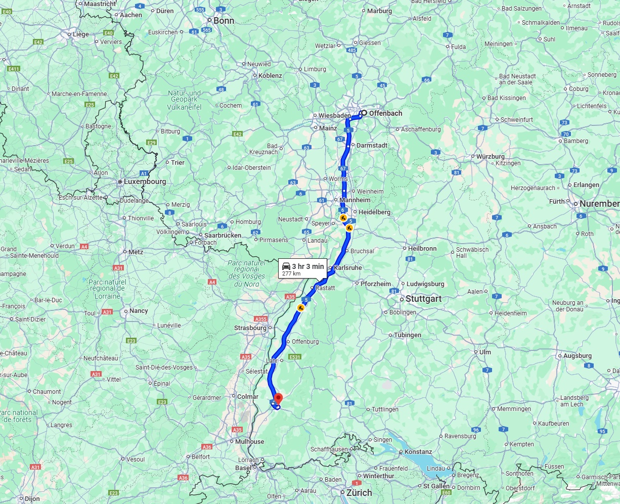 Anreise von Offenbach am Main Zu Freiburg im Breisgau Über via A5