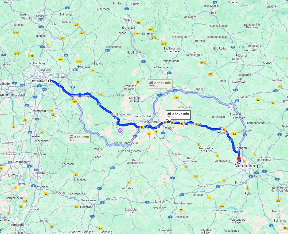 Anreise von Offenbach am Main Zu Fürth Über via A3
