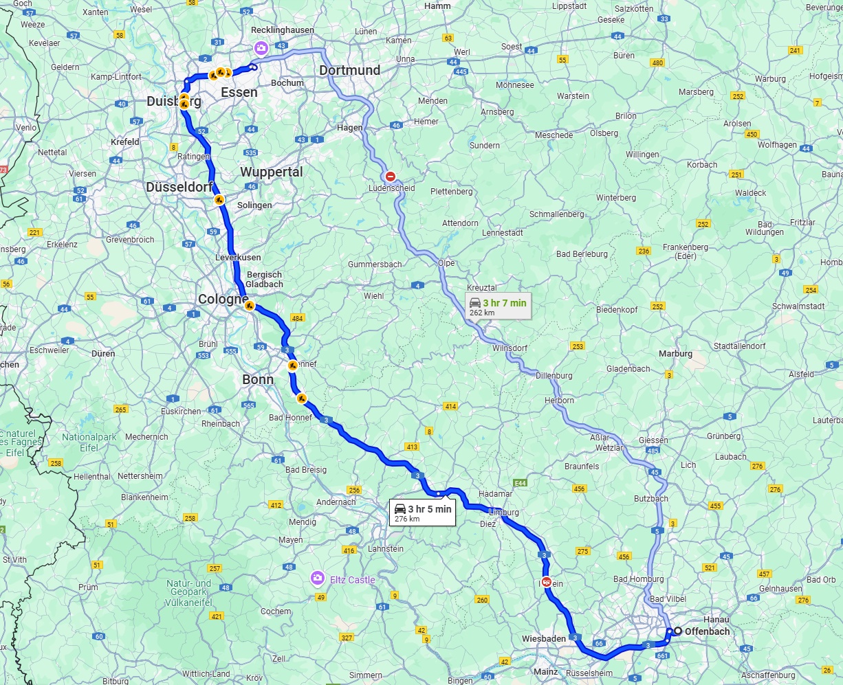 Anreise von Offenbach am Main Zu Gelsenkirchen Über via A3