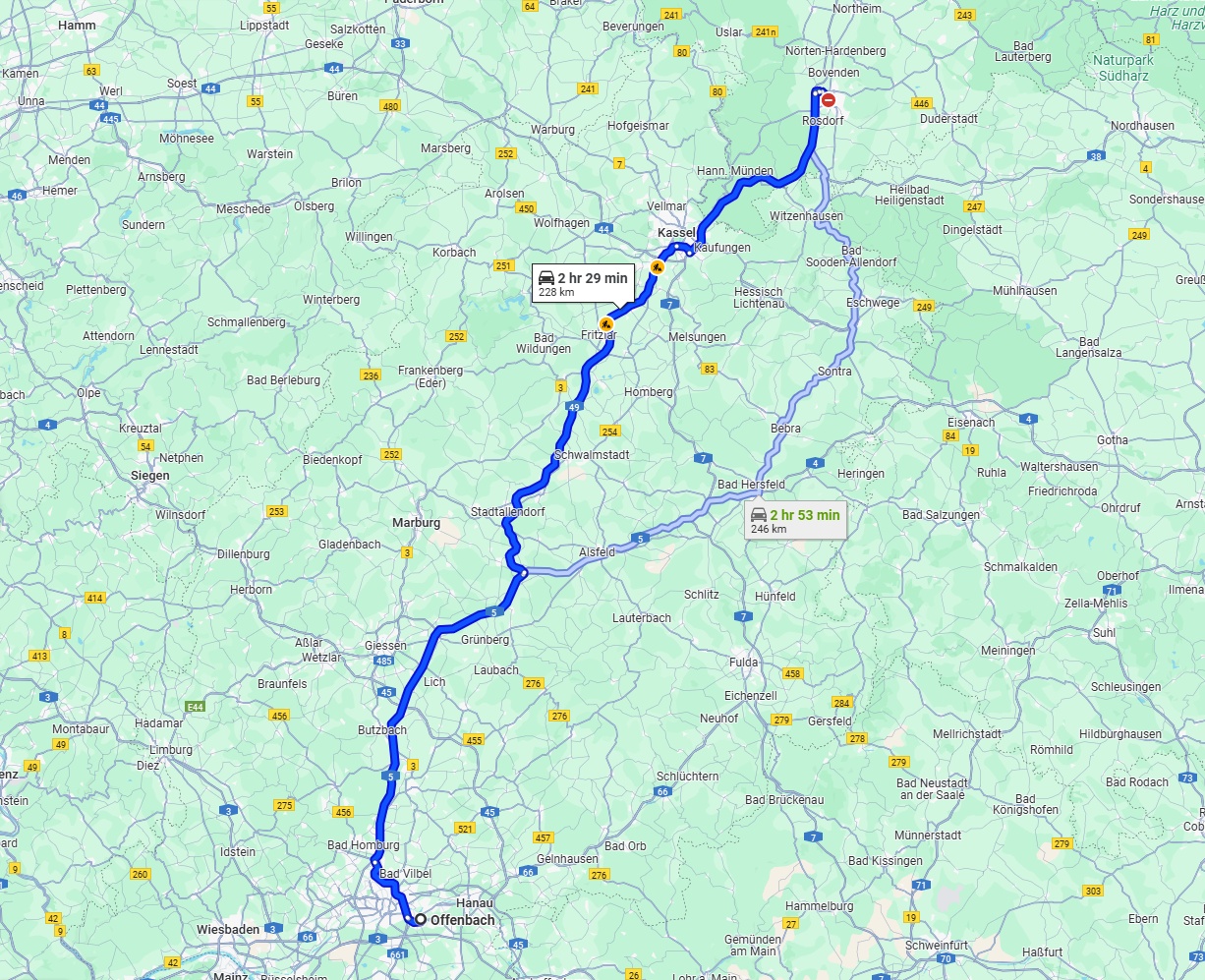 Anreise von Offenbach am Main Zu Göttingen Über via A5 and A49