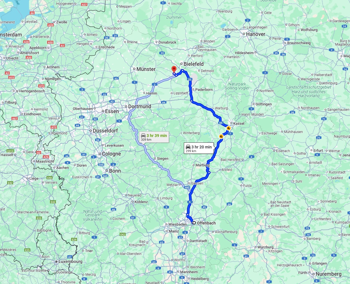 Anreise von Offenbach am Main Zu Gütersloh Über via A49