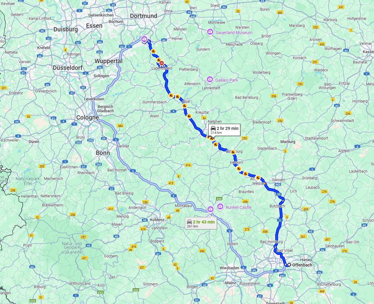 Anreise von Offenbach am Main Zu Hagen Über via A45