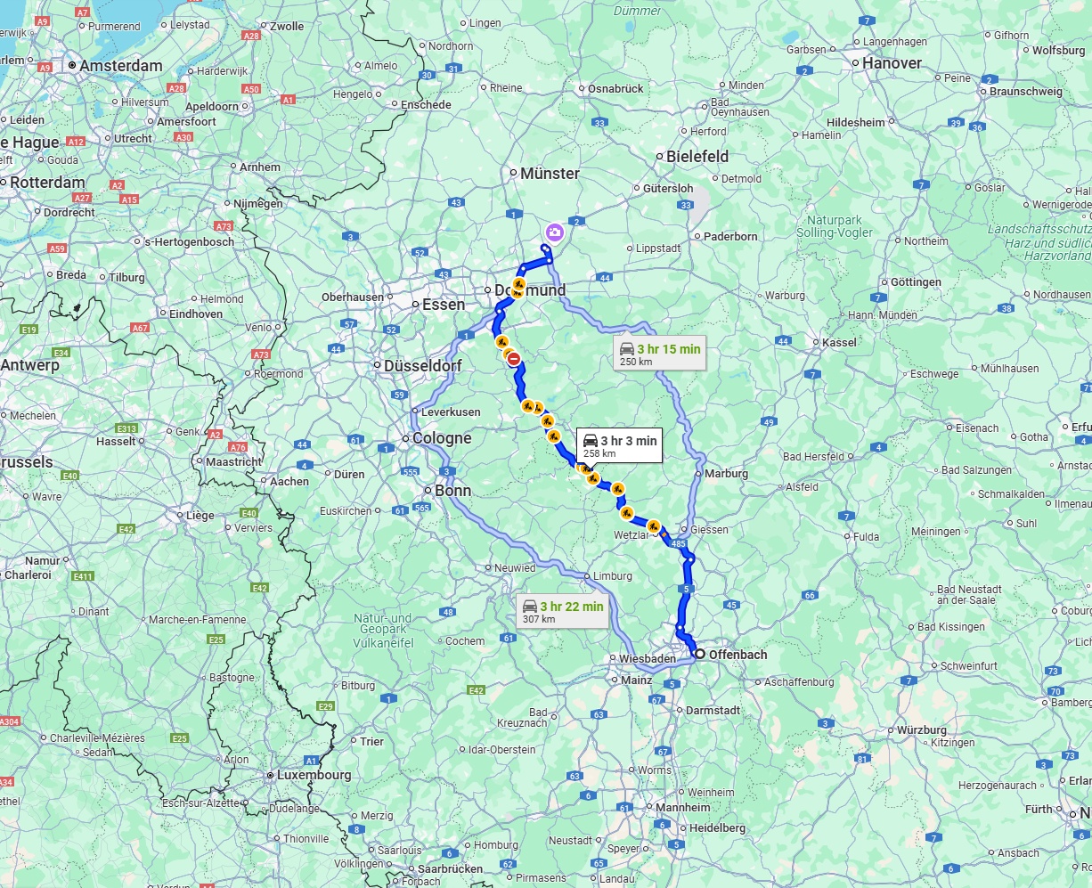 Anreise von Offenbach am Main Zu Hamm Über via A45