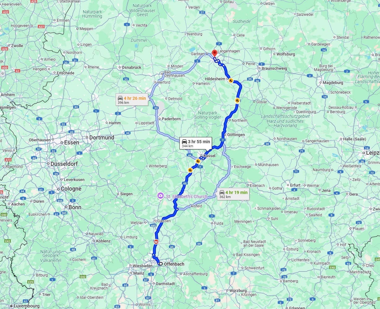 Anreise von Offenbach am Main Zu Hannover Über via A49 and A7