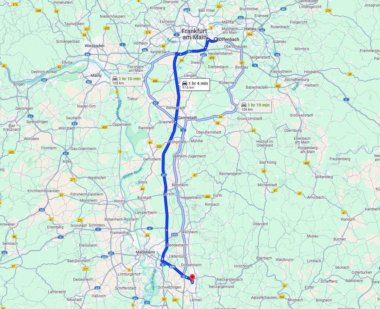 Anreise von Offenbach am Main Zu Heidelberg Über via A67