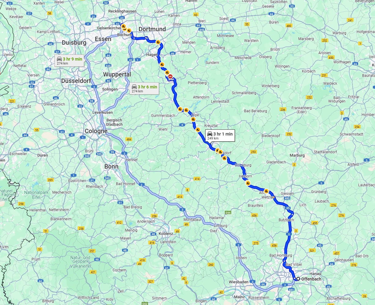 Anreise von Offenbach am Main Zu Herne Über via A45