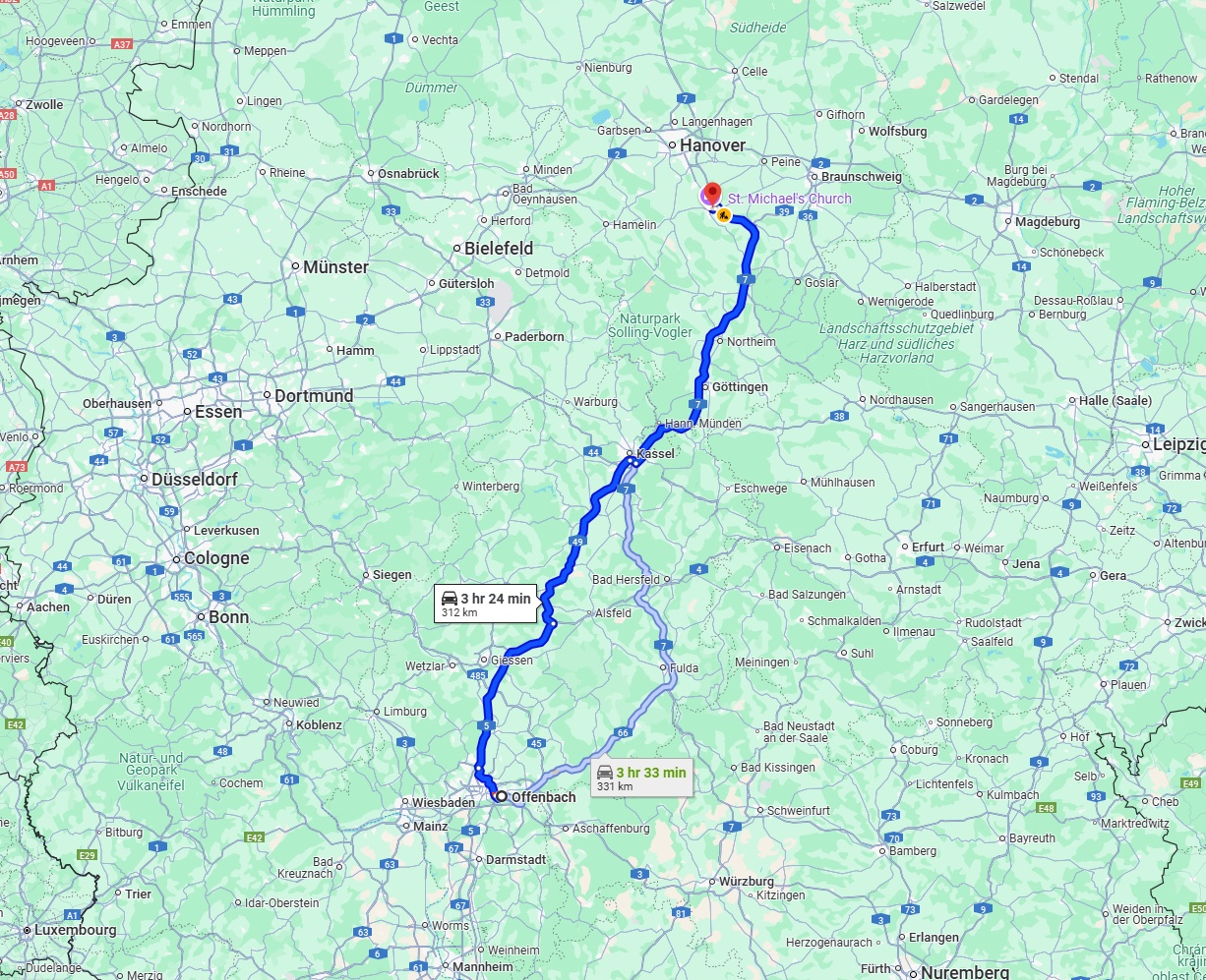 Anreise von Offenbach am Main Zu Hildesheim Über via A49 and A7
