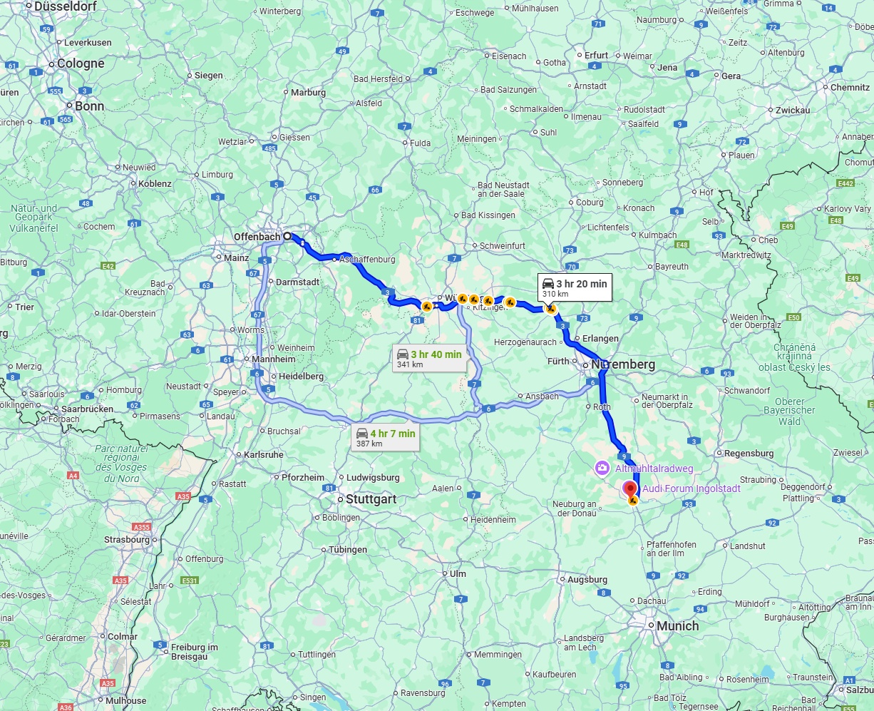 Anreise von Offenbach am Main Zu Ingolstadt Über via A3 and A9