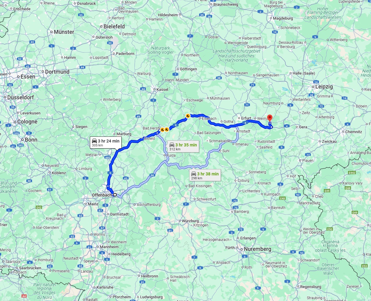 Anreise von Offenbach am Main Zu Jena Über via A5 and A4