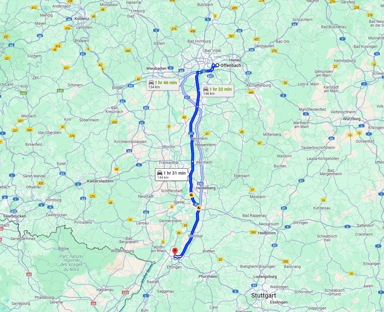 Anreise von Offenbach am Main Zu Karlsruhe Über via A5
