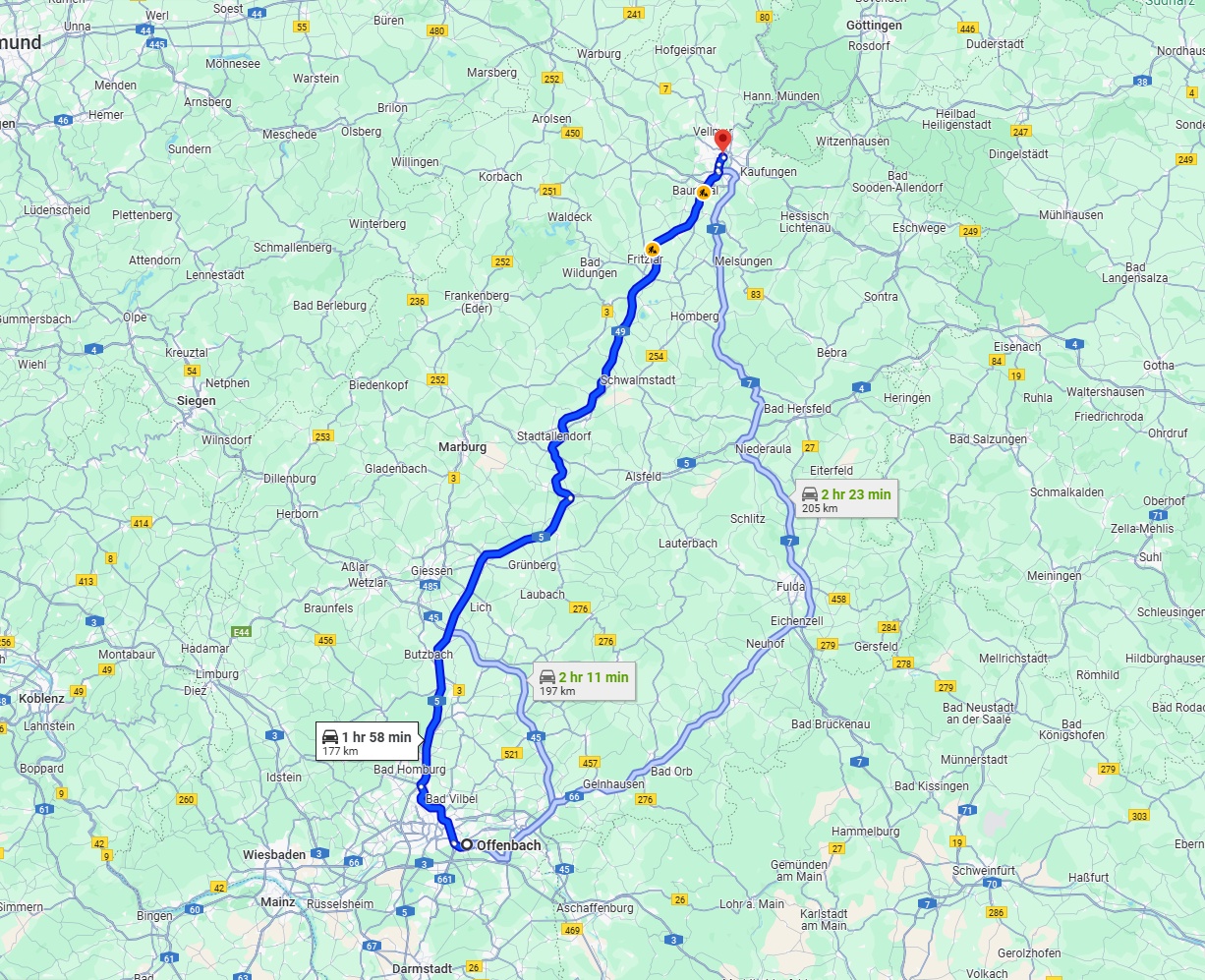Anreise von Offenbach am Main Zu Kassel Über via A5 and A49