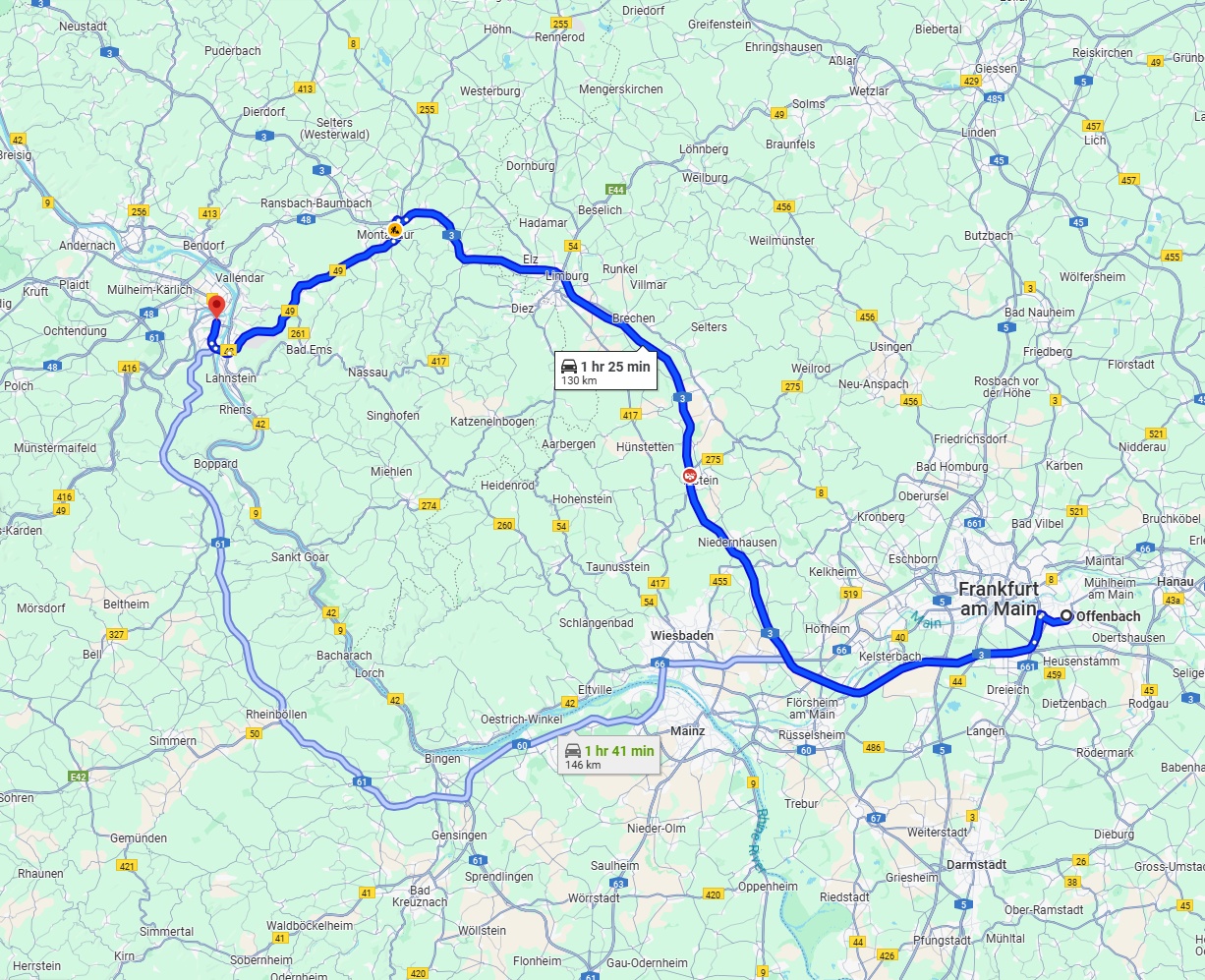 Anreise von Offenbach am Main Zu Koblenz Über via A3