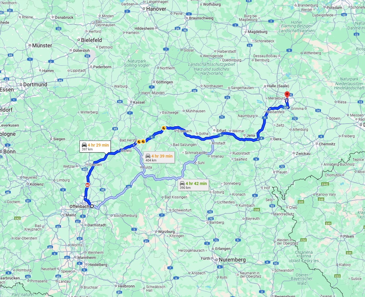 Anreise von Offenbach am Main Zu Leipzig Über via A5 and A4