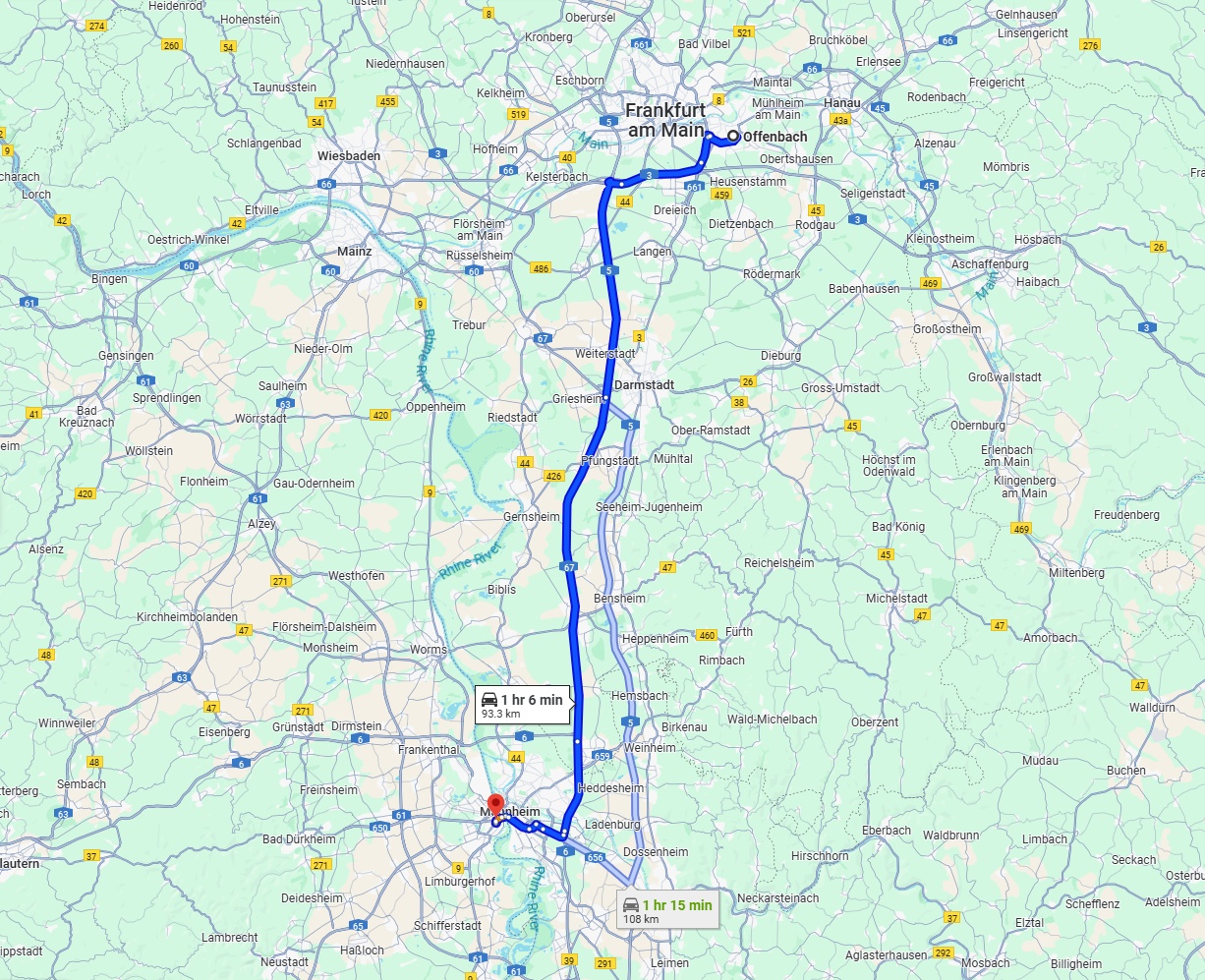 Anreise von Offenbach am Main Zu Ludwigshafen am Rhein Über via A67