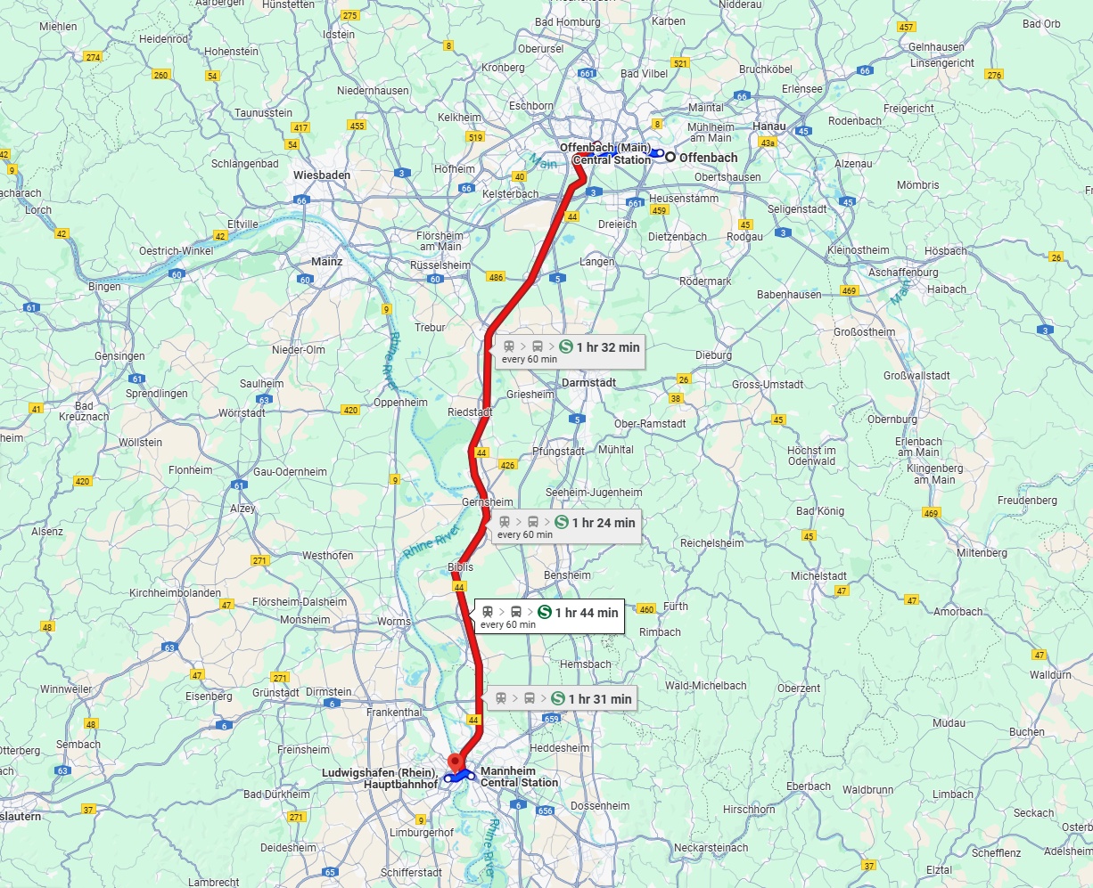 Anreise von Offenbach am Main Zu Ludwigshafen am Rhein Über 
