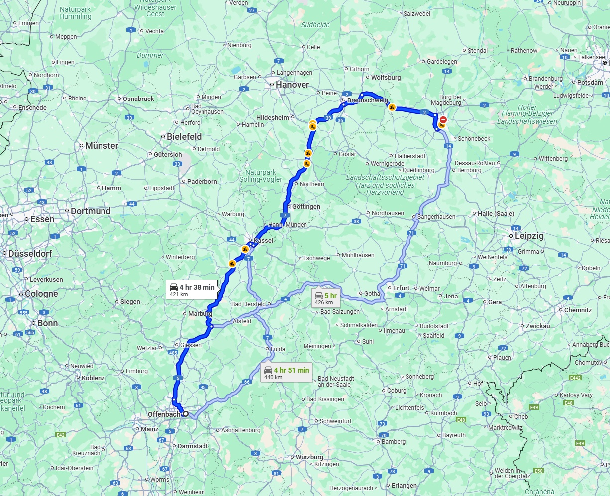 Anreise von Offenbach am Main Zu Magdeburg Über via A7