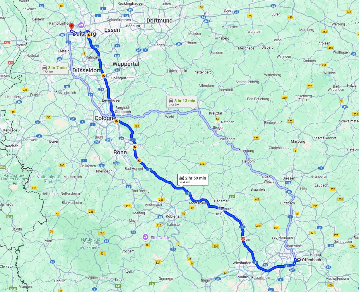 Anreise von Offenbach am Main Zu Moers Über via A3