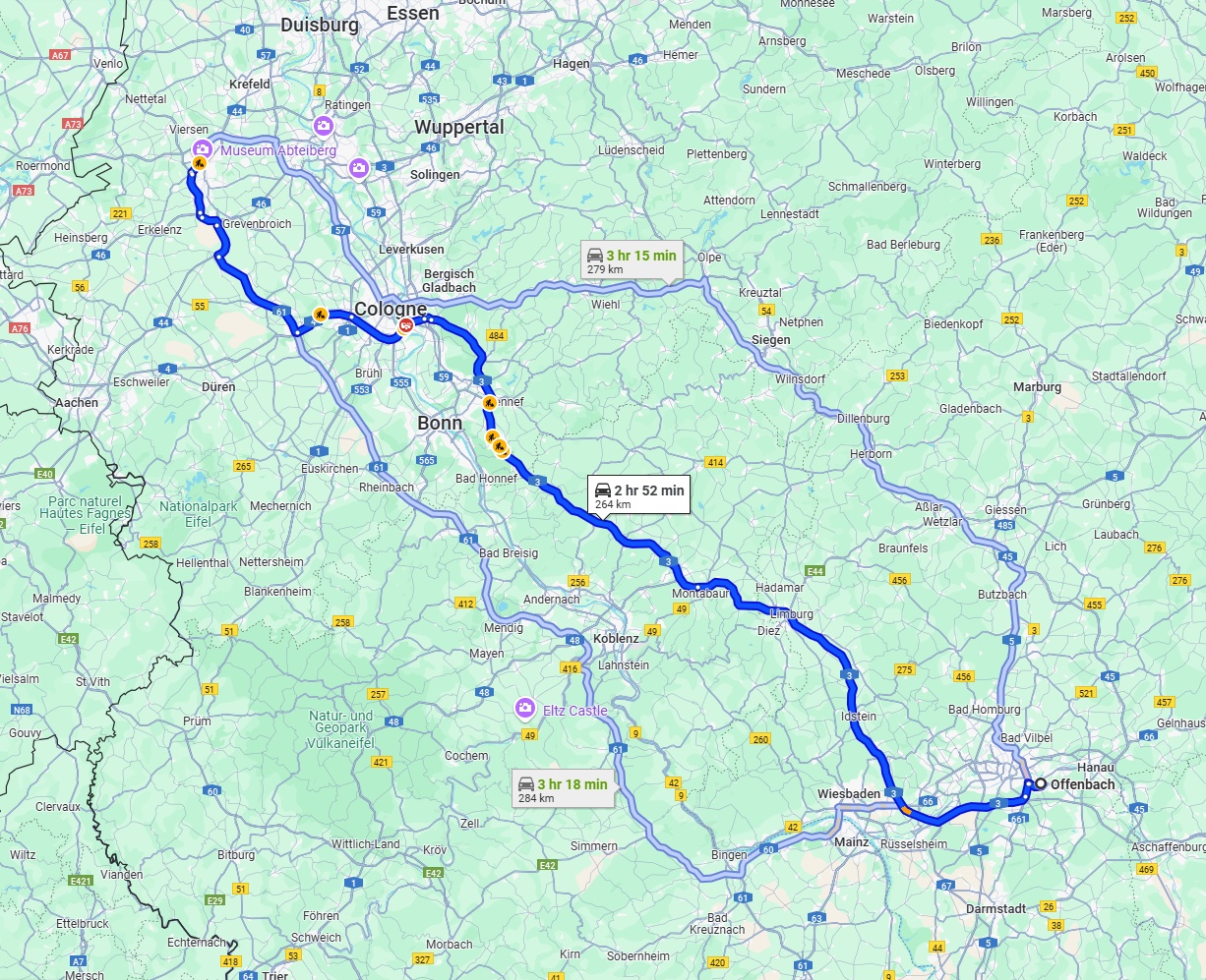 Anreise von Offenbach am Main Zu Mönchengladbach Über via A3