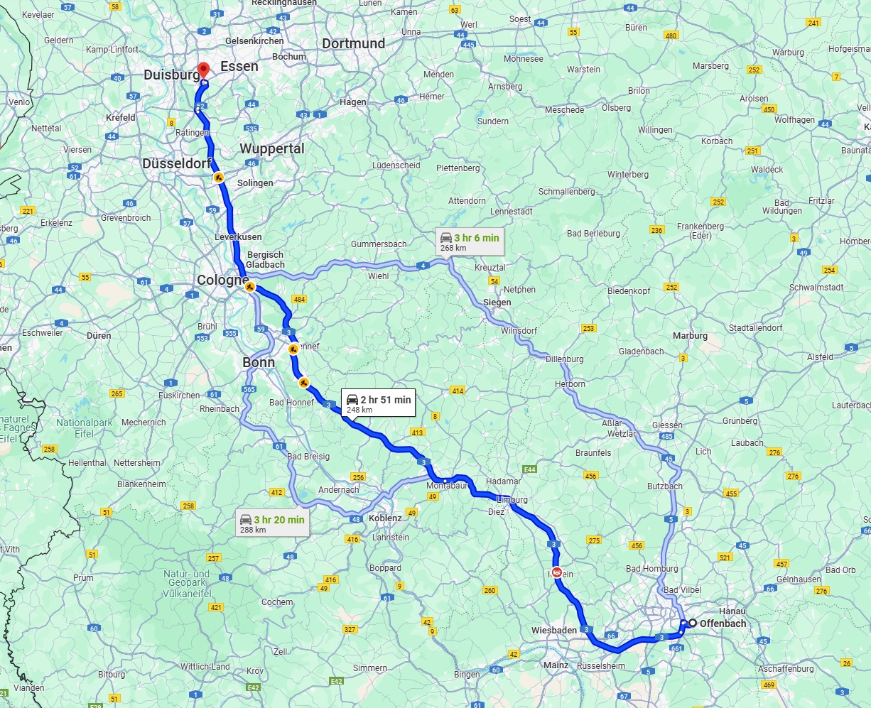 Anreise von Offenbach am Main Zu Mülheim an der Ruhr Über via A3