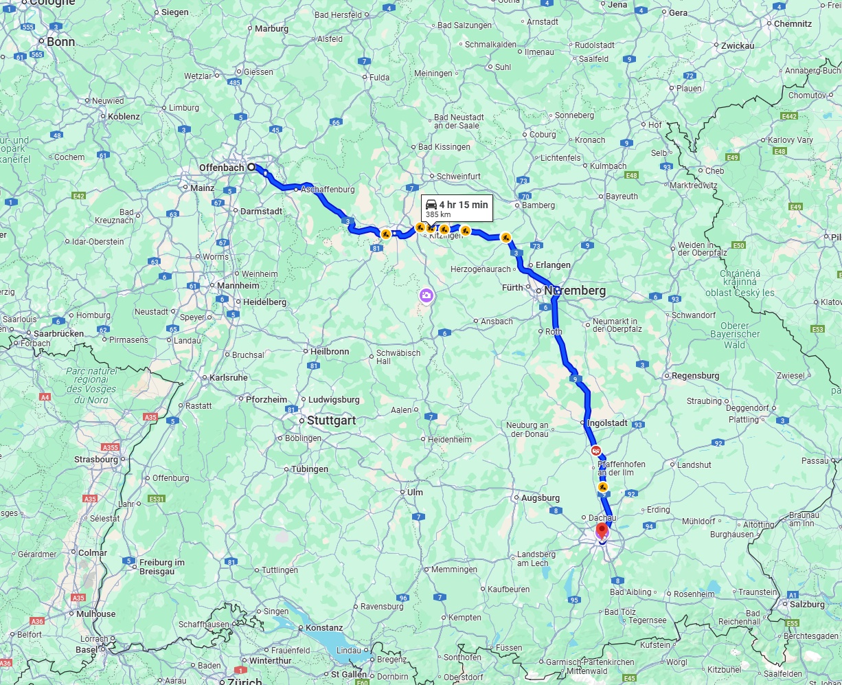 Anreise von Offenbach am Main Zu München Über via A3 and A9