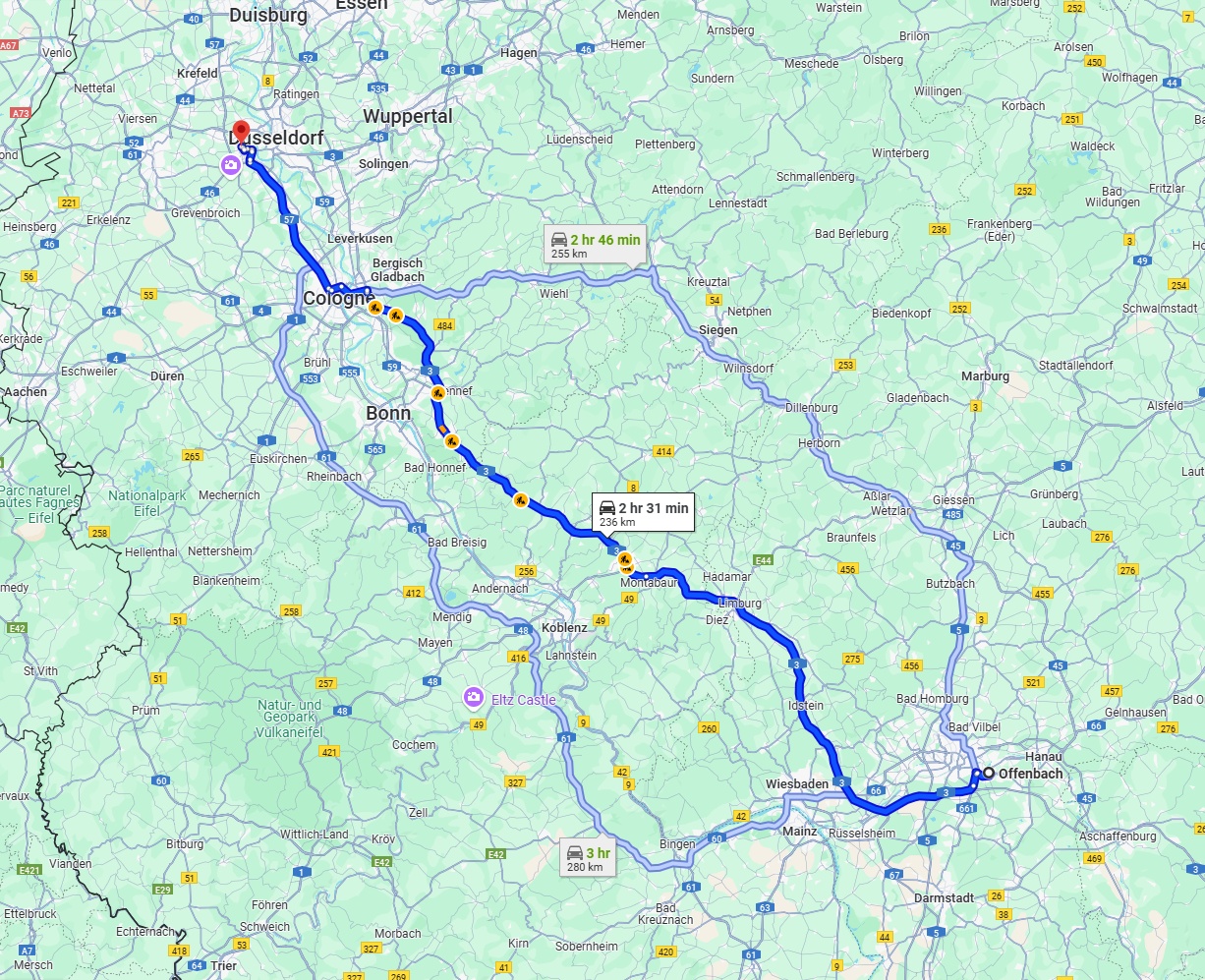 Anreise von Offenbach am Main Zu Neuss Über via A3