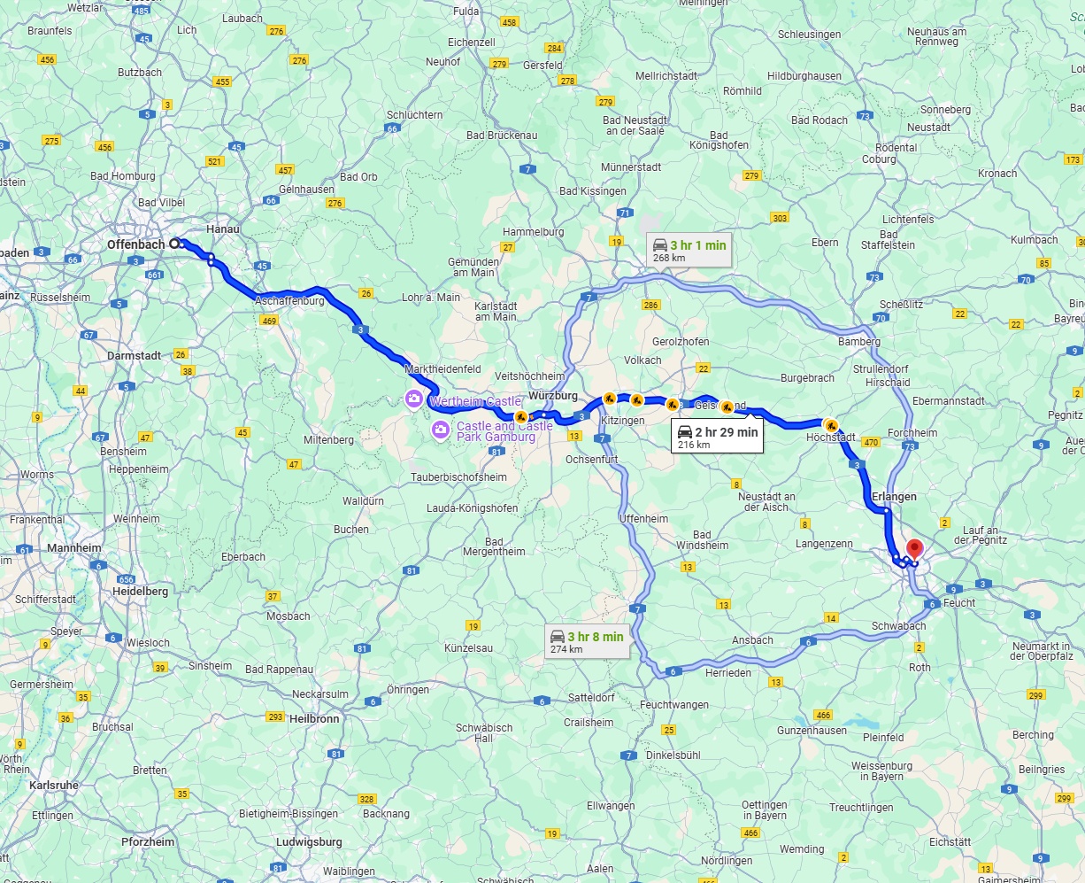 Anreise von Offenbach am Main Zu Nürnberg Über via A3