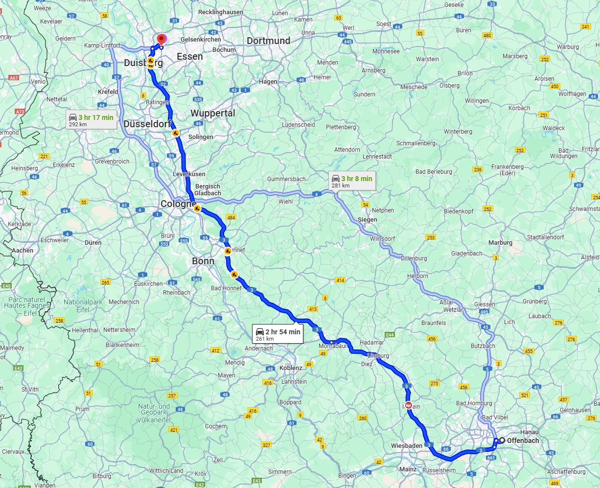 Anreise von Offenbach am Main Zu Oberhausen Über via A3