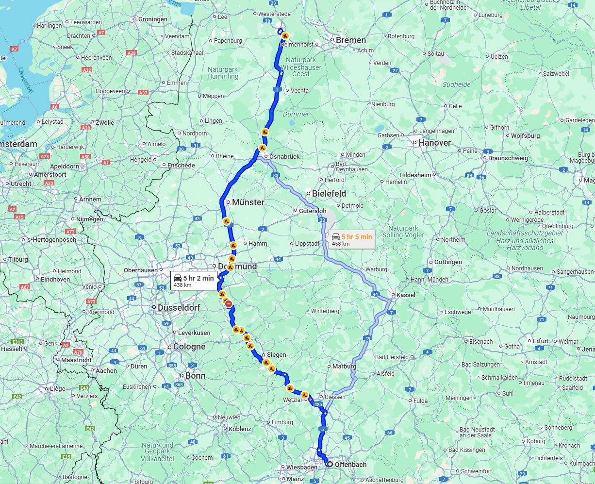 Anreise von Offenbach am Main Zu Oldenburg Über via A45 and A1