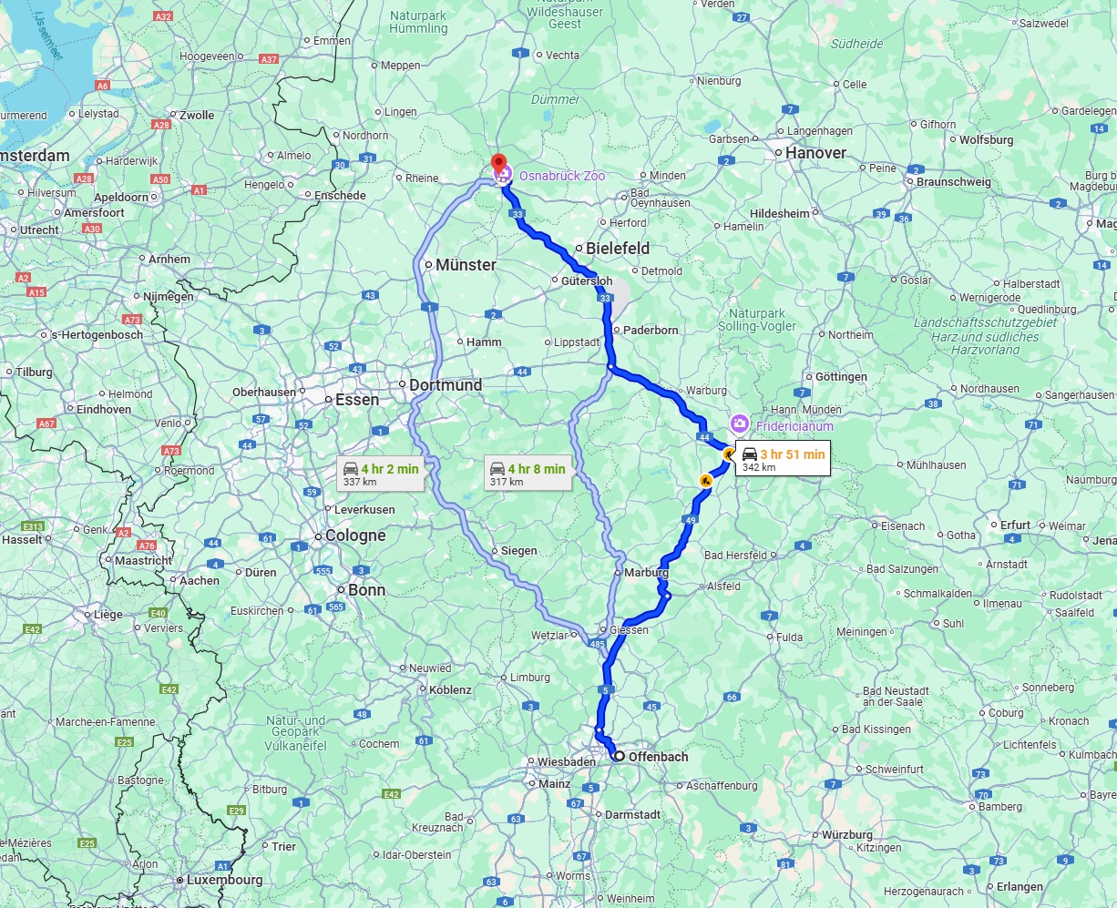 Anreise von Offenbach am Main Zu Osnabrück Über via A33