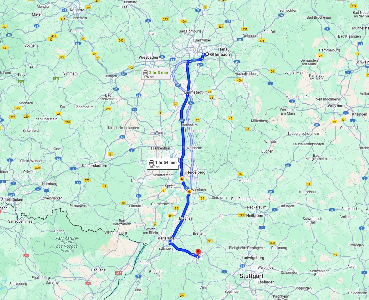 Anreise von Offenbach am Main Zu Pforzheim Über via A5