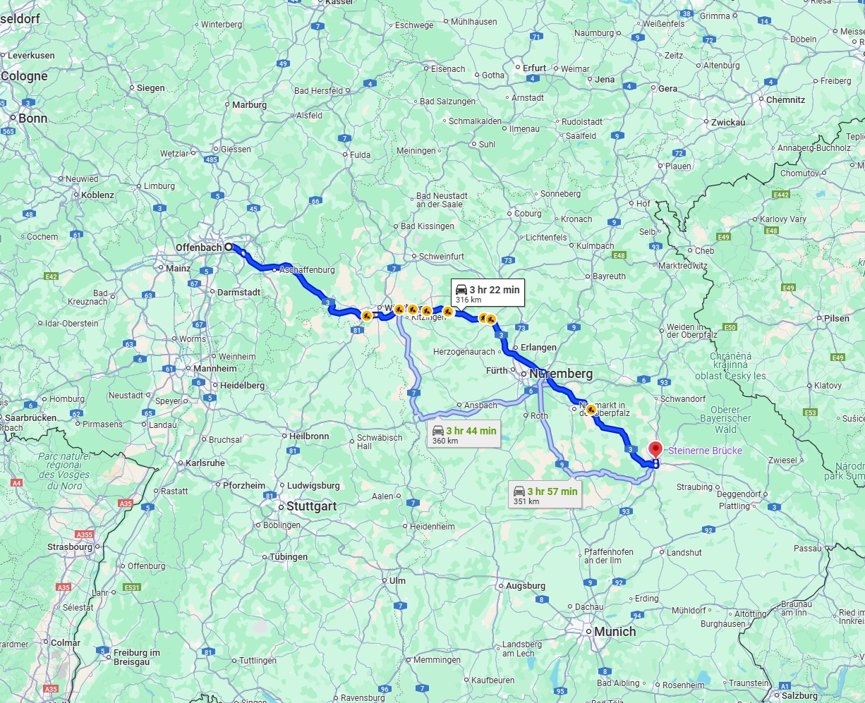 Anreise von Offenbach am Main Zu Regensburg Über via A3