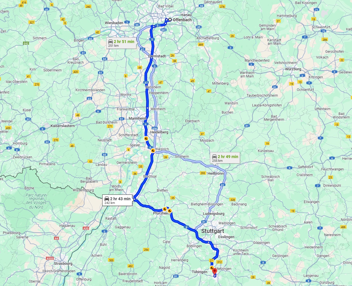 Anreise von Offenbach am Main Zu Reutlingen Über via A8