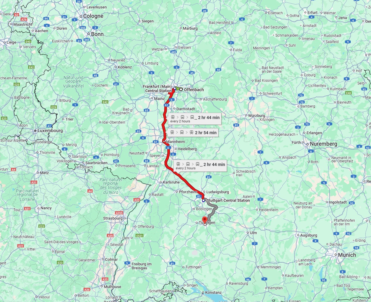 Anreise von Offenbach am Main Zu Reutlingen Über 