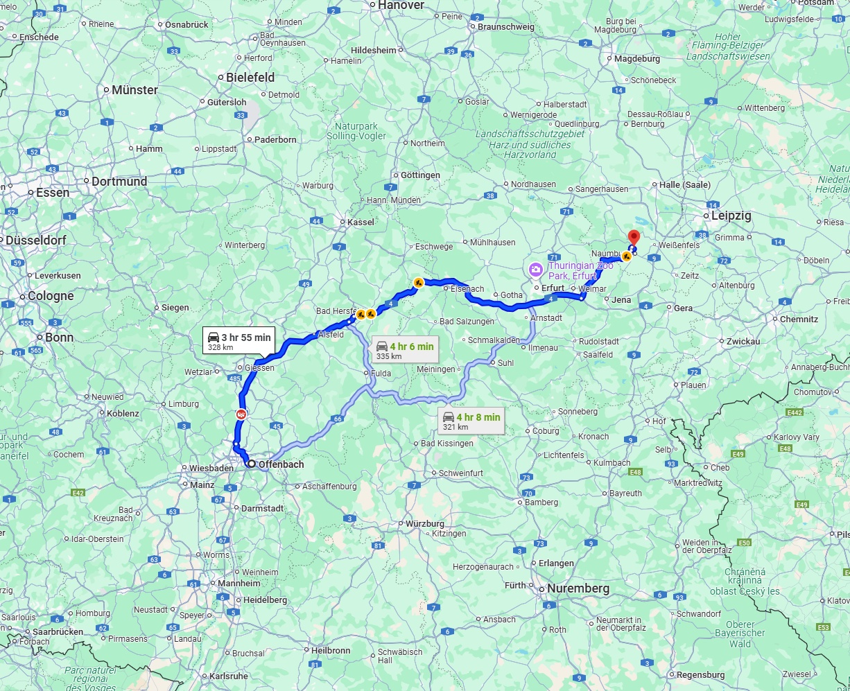 Anreise von Offenbach am Main Zu Saale Über via A5 and A4