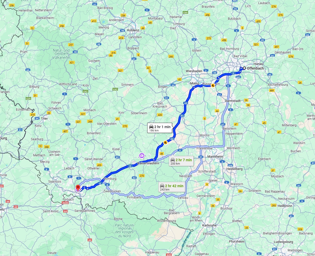 Anreise von Offenbach am Main Zu Saarbrücken Über via A63 and A6