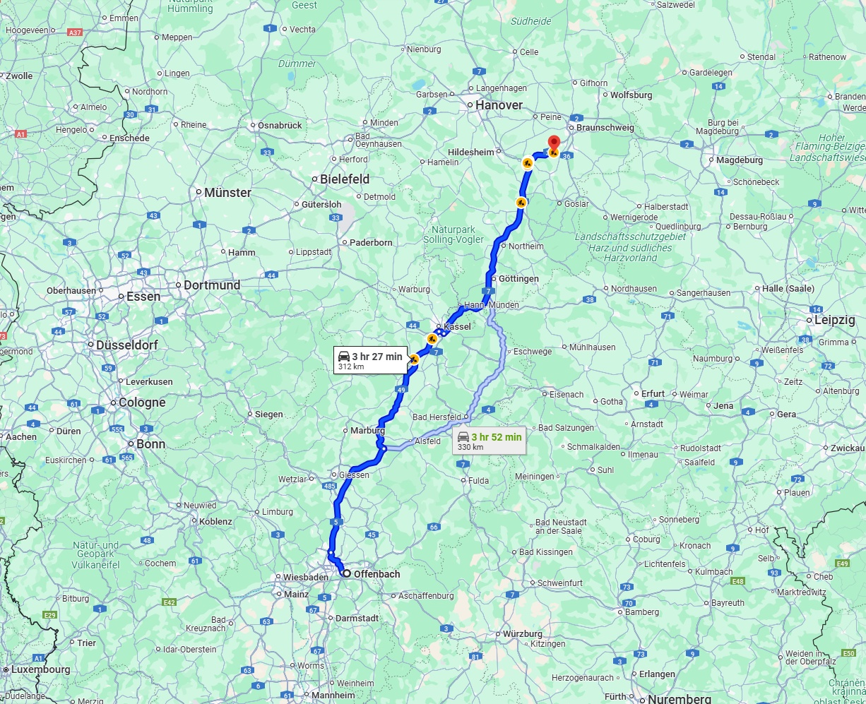 Anreise von Offenbach am Main Zu Salzgitter Über via A49 and A7