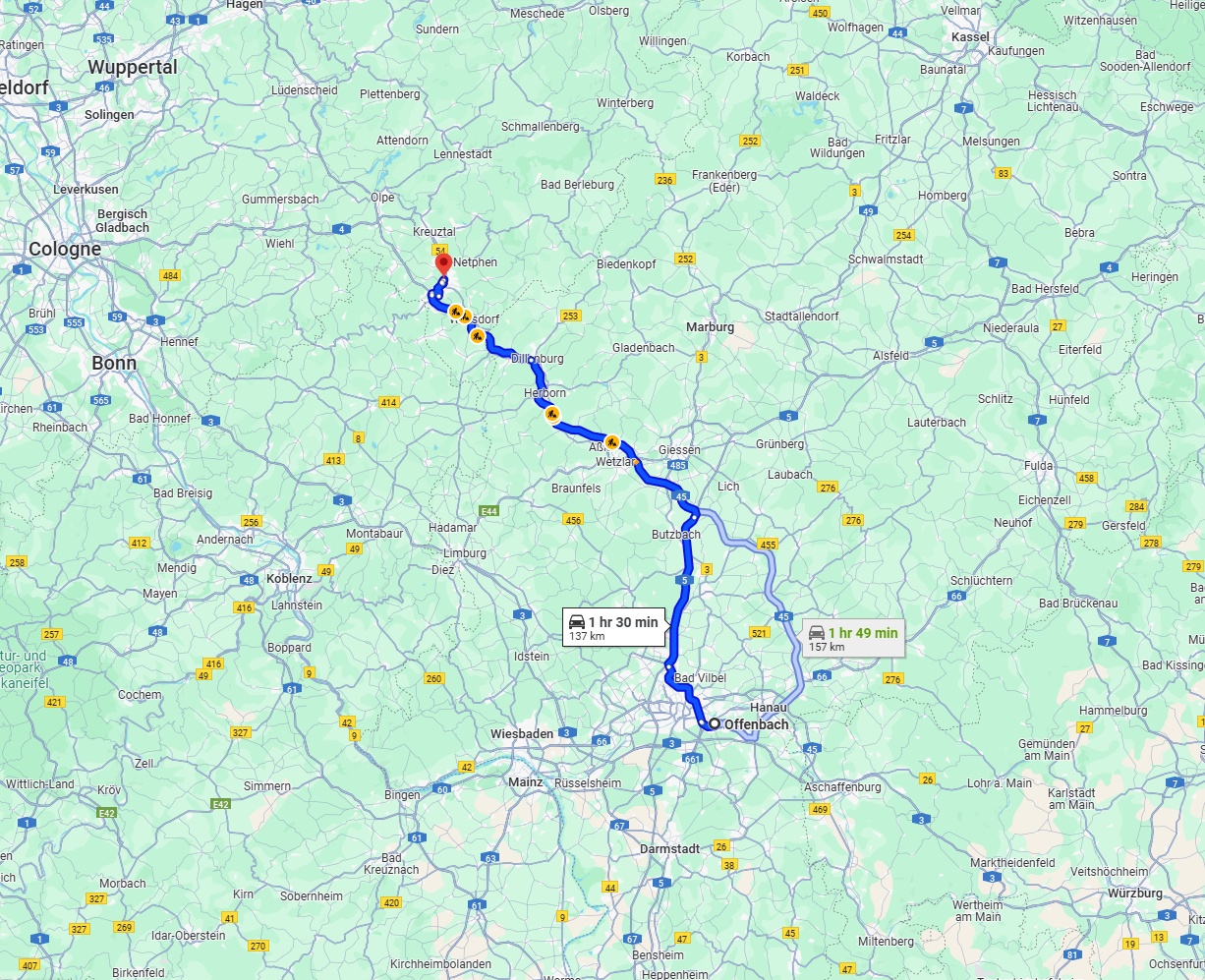 Anreise von Offenbach am Main Zu Siegen Über via A45