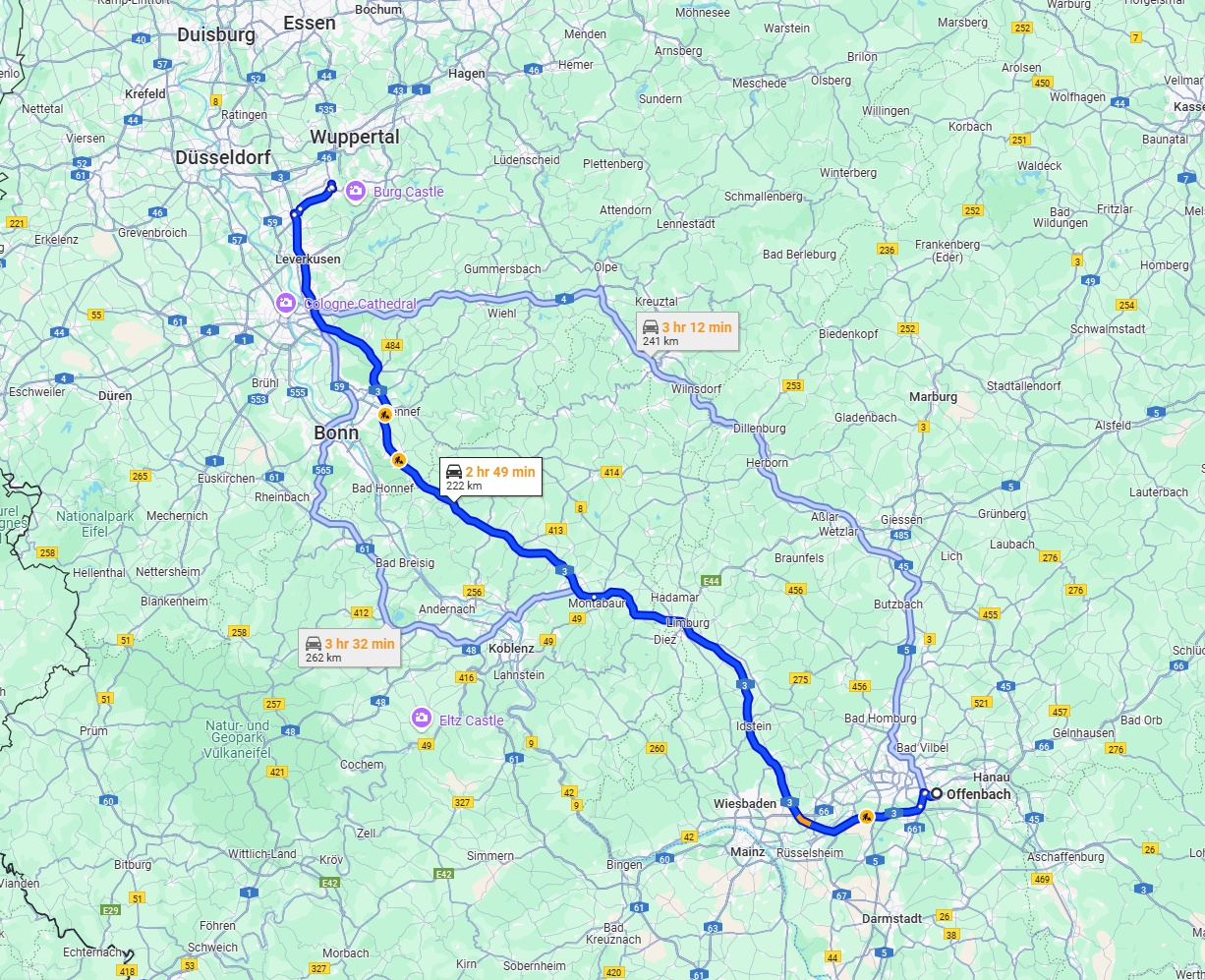Anreise von Offenbach am Main Zu Solingen Über via A3