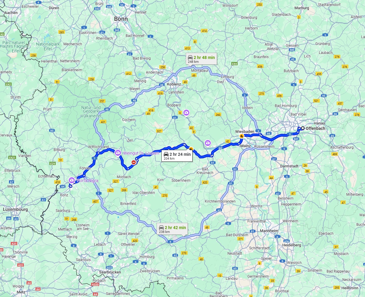 Anreise von Offenbach am Main Zu Trier Über via B50