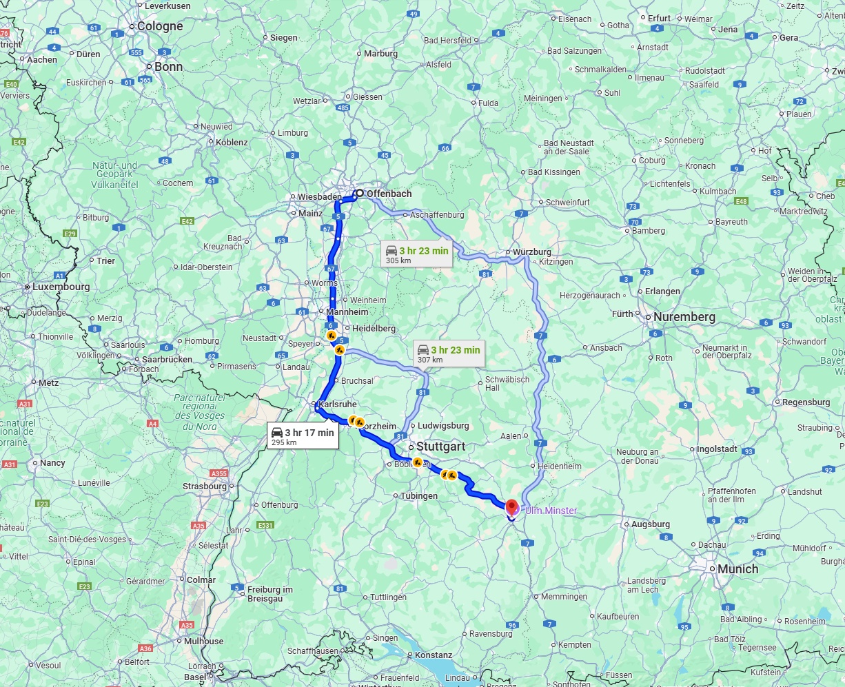 Anreise von Offenbach am Main Zu Ulm Über via A8