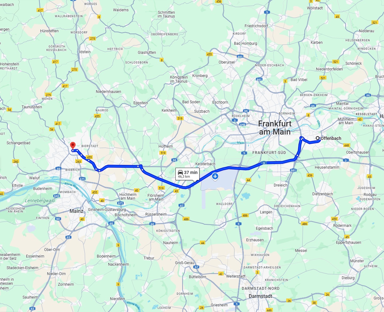 Anreise von Offenbach am Main Zu Wiesbaden Über via A3