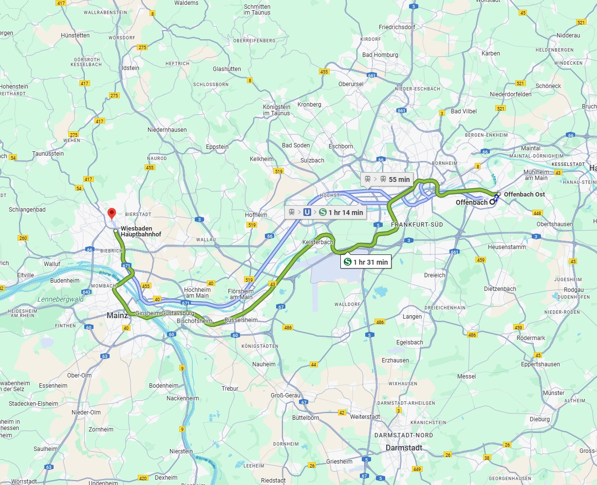 Anreise von Offenbach am Main Zu Wiesbaden Über 